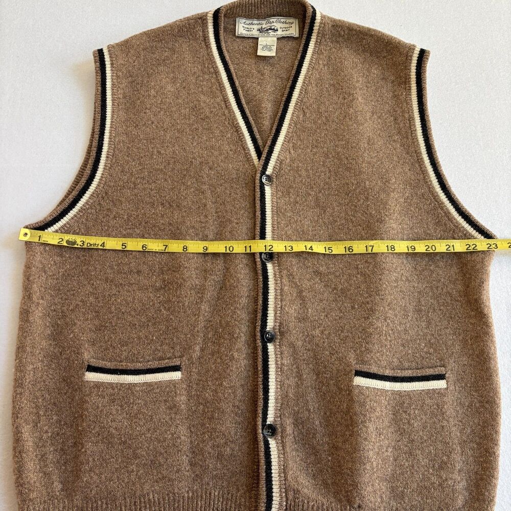Gap VTG Lambswool Sweater Vest Mens L Camel Tan Button-Down Preppy Academia 90s - Picture 4 of 5